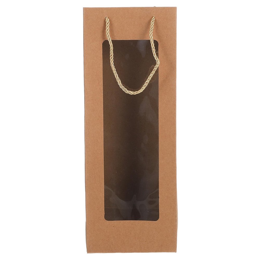 FOMIYES 10pcs Thick Kraft Paper Wine Bottle Bags with Handle, Single Bottle Wine Tote Carrier for Packaging, Birthday Wedding Christmas Party Favor Supplies, Yellow Window Design