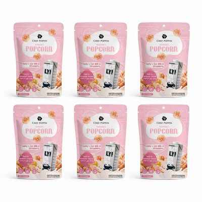 CHEF POPPIN Asian-Style From Taiwan Gourmet Flavored Popcorn, Non-GMO, Oatly's Oatmilk & Strawberry, 85g, 6 Pack, 3 oz each