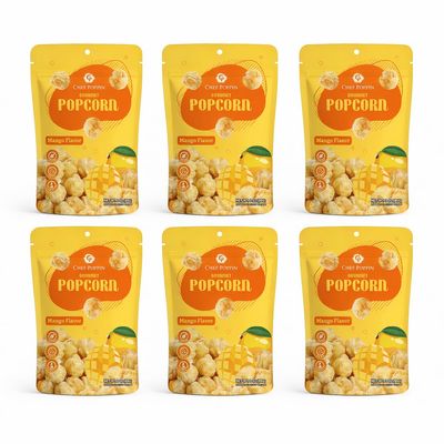 CHEF POPPIN Mango Popcorn Snack, Asian-Style from Taiwan Small Batch Gourmet Treat, Sweet Crunchy Flavor Blend, Handcrafted Artisan Kernel Mix, 85g, 6 Pack, 3 oz each