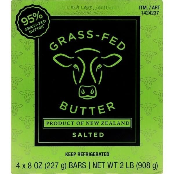 Imported from new Zealand , Grass-Fed Butter , Rich & Creamy Salted Butter, sourced from grass-fed dairy for superior taste , Crafted for freshness and consistent performance in all recipes 4-count 8 oz TOTAL NET WT [ 32 oz , 2 LB ]
