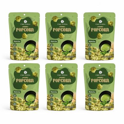 CHEF POPPIN Asian-Style From Taiwan Gourmet Flavored Popcorn, Non-GMO, Matcha, 85g, 6 Pack, 3 oz each