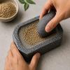 Natural Stone Rubbing Stone for Turmeric & Sandalwood, Rectangular Grinding Stone for Haldi Ceremony, Puja Rituals, Ayurvedic Preparation, Grey view 3
