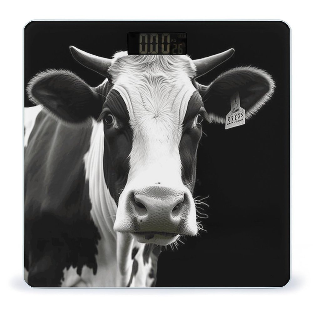 Animal Funny Cow Head Black White Scale for Body Weight Highly Accurate Digital Bathroom Body Scale Easy-to-Read Large LCD Display Bathroom Scale Heavy Duty Measuring Device for People