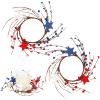 2Pack Patriotic Candle Rings Wreaths 4th of July Red White Blue Mixed Berries Pip Berry Star Candle Rings Artificial Candle Holder Table Centerpiece for Independence Day Pillar Candle Tabletop Decor view 1