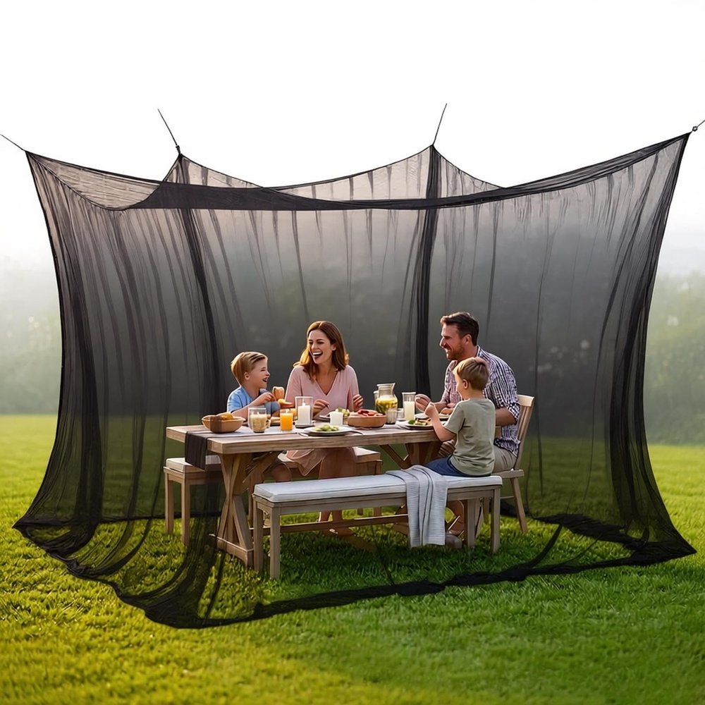 Large Outdoor Mosquito Net, Ultra-Fine Mesh Bug Net for Patio, Camping, Backyard, Portable Insect Screen with Rope for Family Dining, Picnic, Garden(B,Single: 300 * 427 * 250CM(16m))