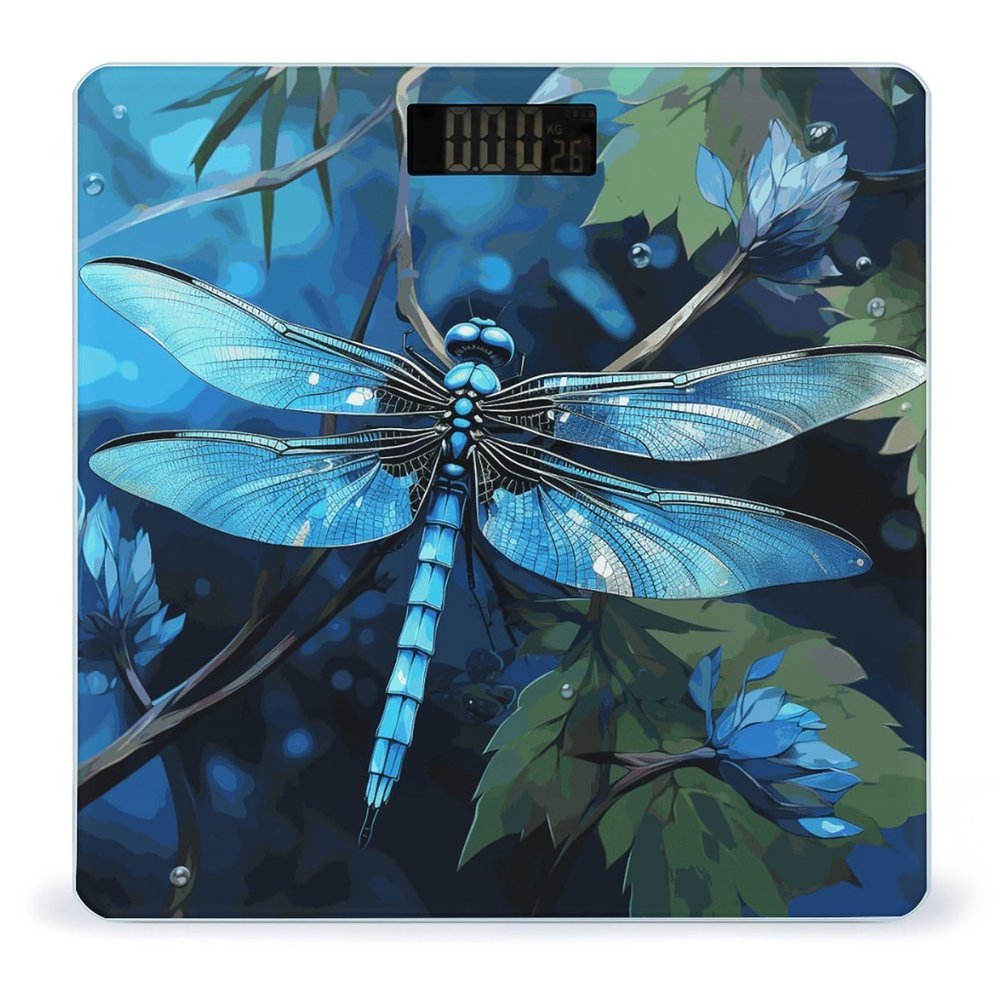 Art Blue Dragonfly Scale for Body Weight Highly Accurate Digital Bathroom Body Scale Easy-to-Read Large LCD Display Bathroom Scale Heavy Duty Measuring Device for People
