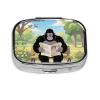 Square Round Pill Case Gorilla Reading Newspaper Pill Box Daily 2 Compartment Travel Pill Container for Pocket Purse Portable Medicine Cod Liver Oil Storage Box 2 Times a Day Pill Organizer view 1