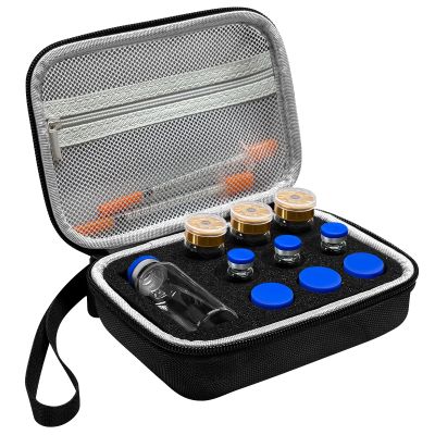 10 Slots Peptide Case, Fits Standard 1-3ml, 5ml, 10ml & 30ml Vials, for Peptide, Insulin, GLP-1, Refrigerator, Freezer & Travel Use, with Mesh Bag & Wrist Strap (Only Box)