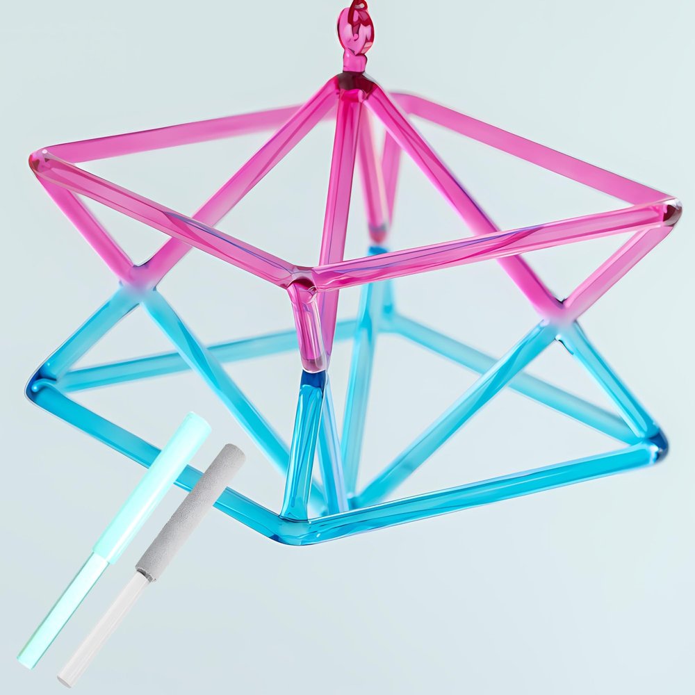 JHNKOJ Chakra Optically Pink-Blue Gradient Quartz Crystal Singing Mokaba Merkaba for Sound Therapy Meditation Yoga Percussion Pyramid Healing Musical Instrument,6 Inch
