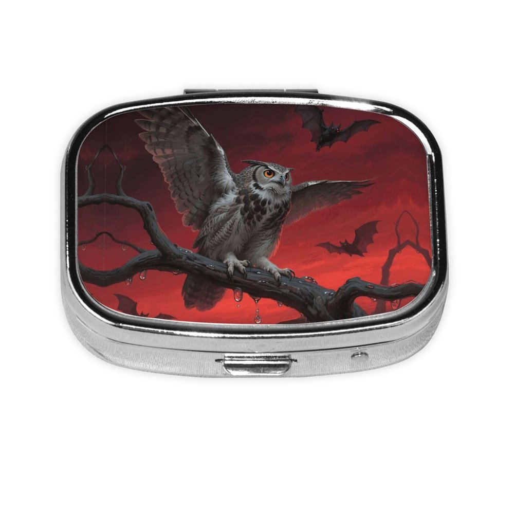 Square Round Pill Case Owl Pill Box Daily 2 Compartment Travel Pill Container for Pocket Purse Portable Medicine Cod Liver Oil Storage Box 2 Times a Day Pill Organizer