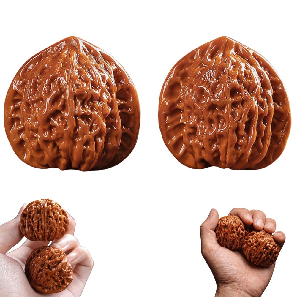 Natural Chinese Wenwan Walnuts, 2PCS Chinese Wen Wan Jade Walnut, Rolling Polishing Walnuts, Stress Relief Health Care Grip Balls Palm Massage Gadget Wellness Gifts (B, Pre-patinated Walnut)