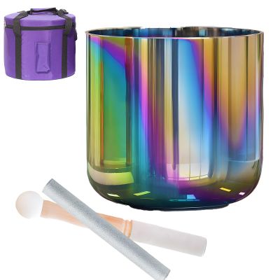 JHNKOJ Natural Colorful Cosmic Light Alchemy Bowl,Alchemy Clear Cosmic Light Quartz Crystal Singing Bowl for Sound Healing and Prayer, Stress Reduction,E Note-6In 432Hz+Bag