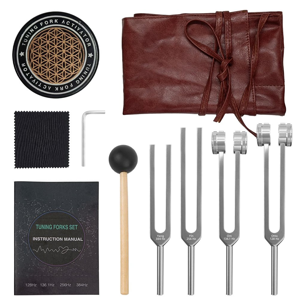 Tuning Forks Healing Set, Weighted & Unweighted YIDDA1 Sound Tuning Forks 128HZ 136.1HZ 256HZ 384HZ,Chakra Sound Therapy Tools for Yoga Meditation Relaxation, Ideal Gift for Mother's Day