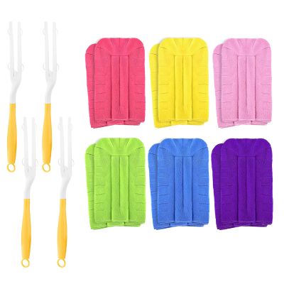 Doodlream 12PCS Fleece Reusable Duster Refills with 4 Handles, Washable Cleaning Pads in 6 Colors, 360 Dust Cleaning Brush for Home, Blinds, Car, Furniture, Fans, Wet & Dry Use