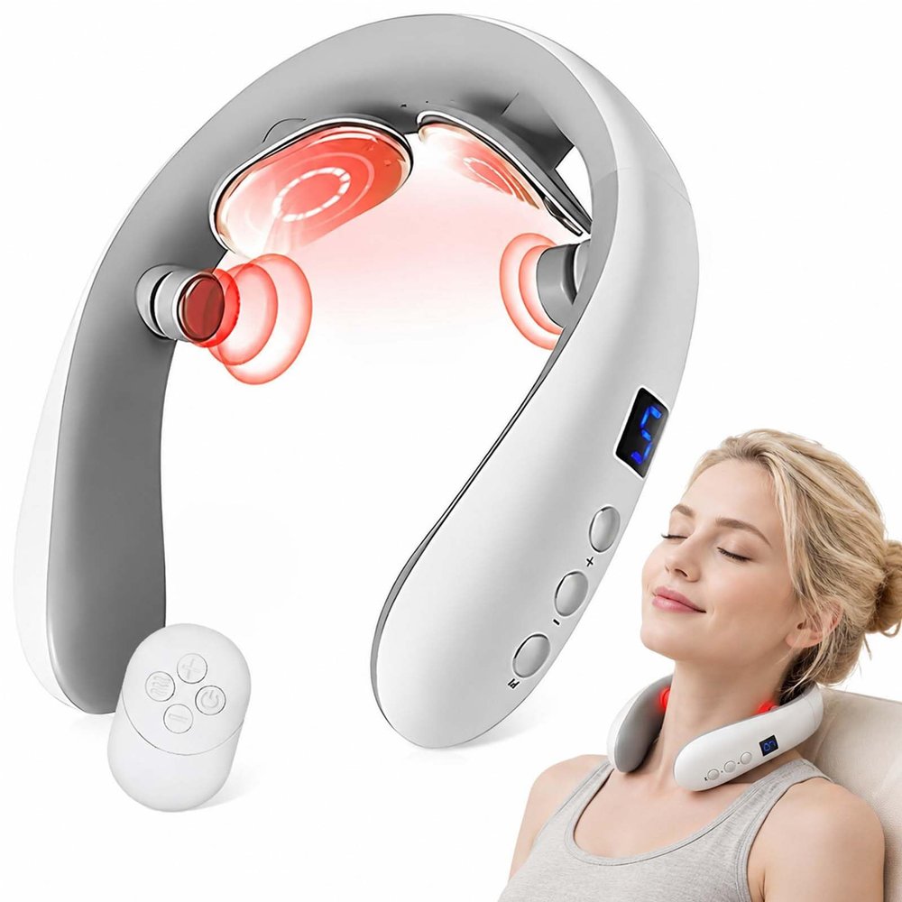 Xpudding Neck Massager with Heat, Electric Pulse Neck Massager for Pain Relief, Wireless Neckology Intelligent Massager for Women