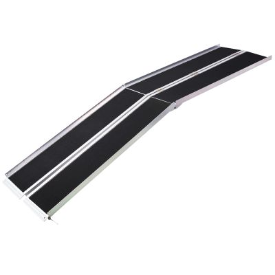 10ft Foldable Wheelchair Ramp, 600 lb Capacity Aluminum Portable Ramp for Home Entry, Steps, Stairs, Doorways, Non-Skid Surface, Lightweight & Compact Two Separate Pieces, Silver