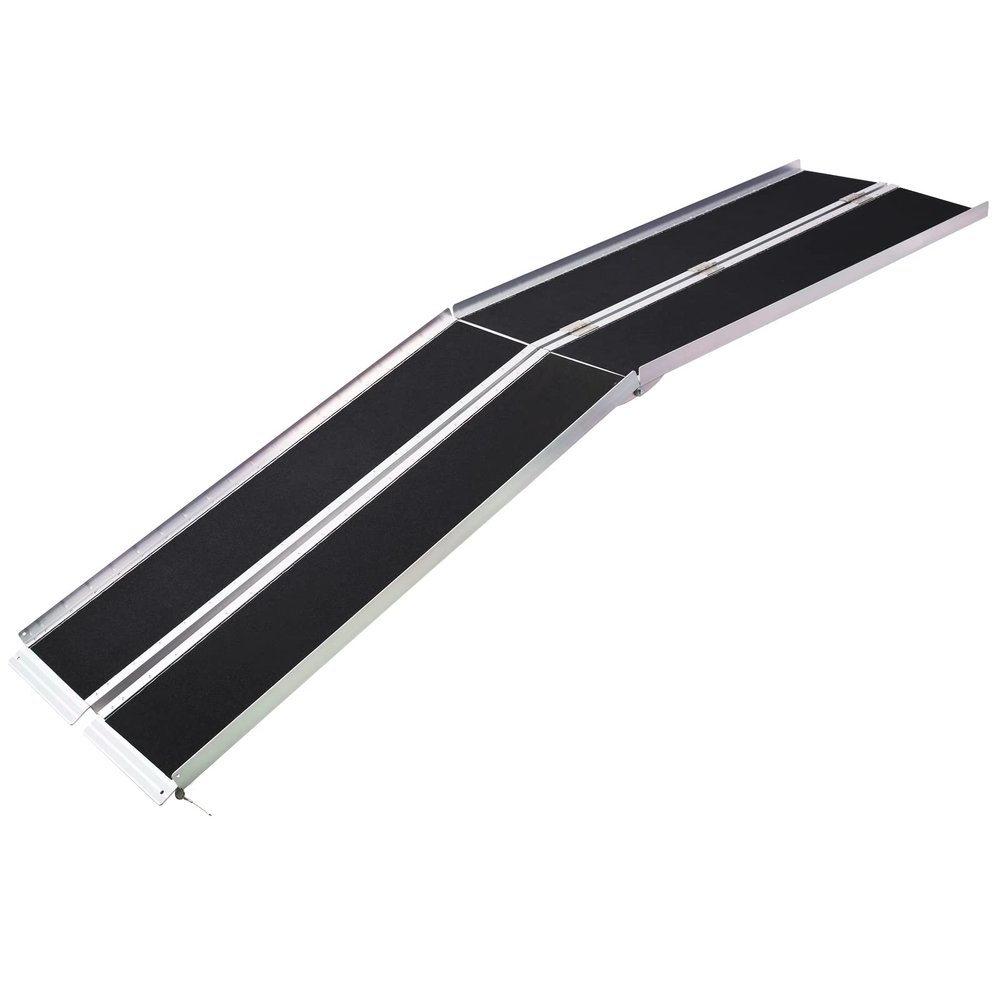 10ft Foldable Wheelchair Ramp, 600 lb Capacity Aluminum Portable Ramp for Home Entry, Steps, Stairs, Doorways, Non-Skid Surface, Lightweight & Compact Two Separate Pieces, Silver