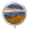 Blue Ridge Parkway Mountains Pill Box with 3 Compartments Round Portable Pill Organizer Compact Small Pill Case for Pocket Purse Mini Metal Pill Container Cute Vitamin Holder for Pills Supplements view 1
