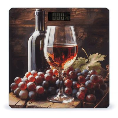 Art Red Wine Galsses & Grapes Bathroom Scale for Body Weight 400 Lb Weight Scale with High Precision Sensors Tempered Glass Highly Accurate Digital Weighing Machine for People