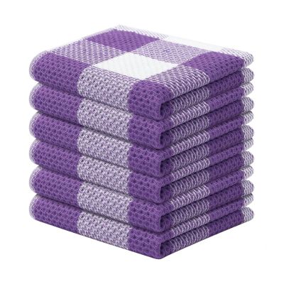 Storqen Cotton Waffle Weave Kitchen Towels Super Absorbent and Machine Clean Tool Washable Dish Towels for Drying Dishes(Purple,13x28 inches - 12pcs)