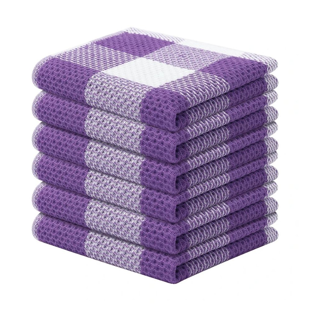 Storqen Cotton Waffle Weave Kitchen Towels Super Absorbent and Machine Clean Tool Washable Dish Towels for Drying Dishes(Purple,13x28 inches - 12pcs)