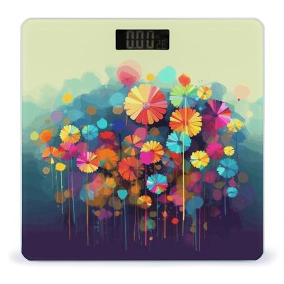 Abstract Style Colorful Flowers Bathroom Scale for Body Weight 400 Lb Weight Scale with High Precision Sensors Tempered Glass Highly Accurate Digital Weighing Machine for People