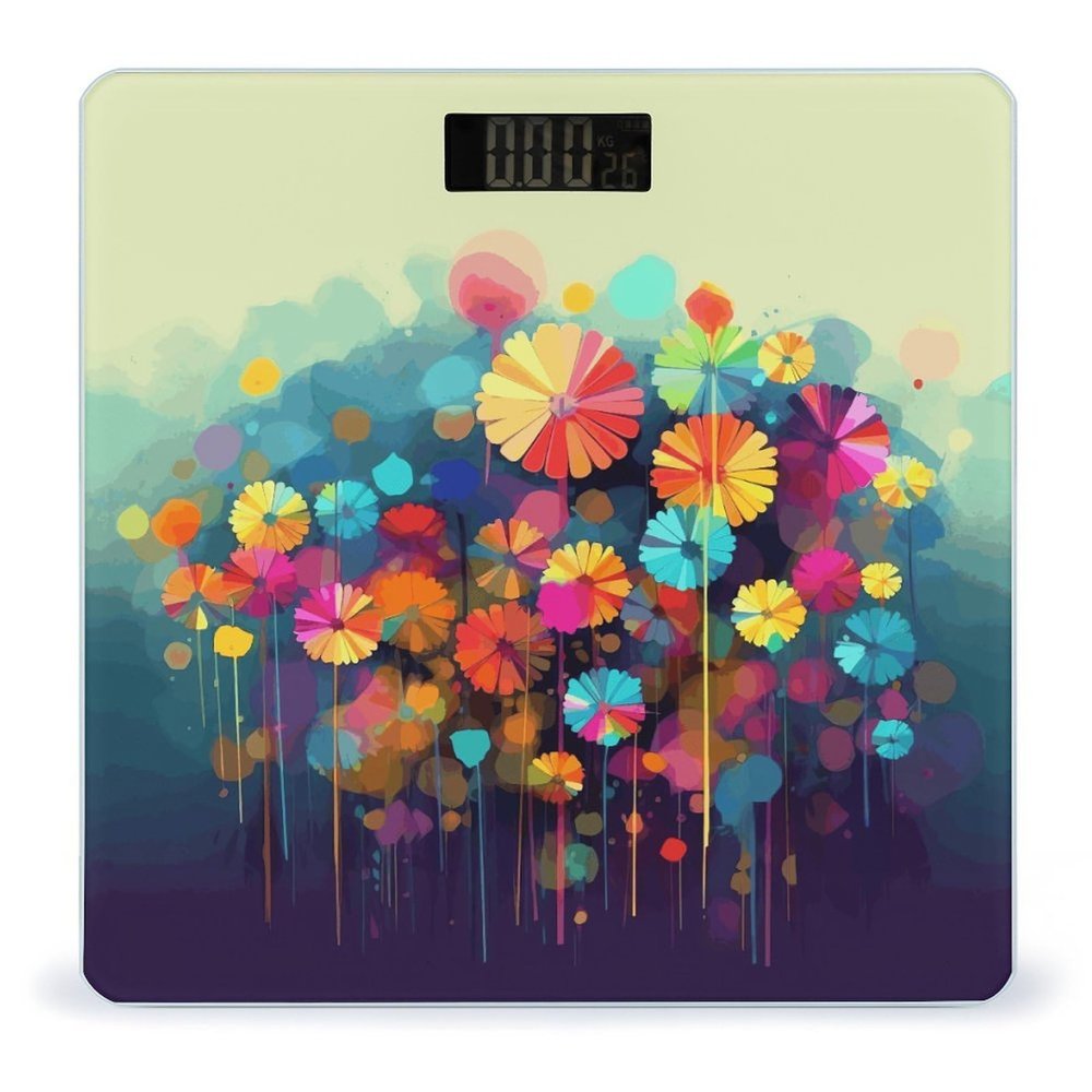 Abstract Style Colorful Flowers Bathroom Scale for Body Weight 400 Lb Weight Scale with High Precision Sensors Tempered Glass Highly Accurate Digital Weighing Machine for People