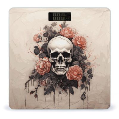 Ancient Skull and Flowers Bathroom Scale for Body Weight 400 Lb Weight Scale with High Precision Sensors Tempered Glass Highly Accurate Digital Weighing Machine for People