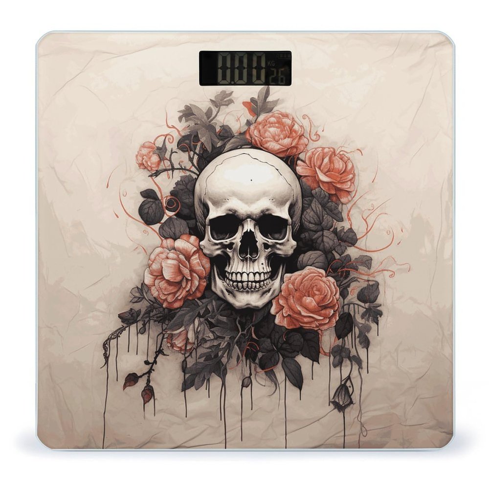 Ancient Skull and Flowers Bathroom Scale for Body Weight 400 Lb Weight Scale with High Precision Sensors Tempered Glass Highly Accurate Digital Weighing Machine for People