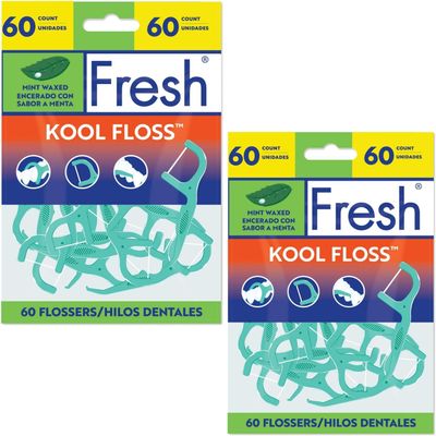 Mint Waxed Dental Flossers, Dr Fresh,s 60 Count Smooth Glide Floss Picks for Plaque Removal & Gum Care (Pack of 2)