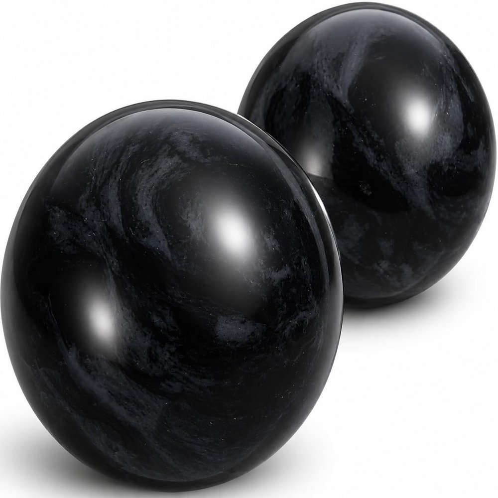 Baluue 2pcs 35mm Chinese Baoding Balls, Black Obsidian Marble Hand Exercise Solid Balls for Stress Relief Reduction & Grip Strength Training Quiet Meditation Tool