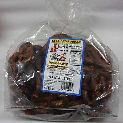 Uncle Henry's Extra Dark Reduced Sodium Pretzels Handcrafted Pennsylvania Dutch Sourdough Pretzels, Stone Hearth Baked, Two 3lb Bags