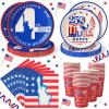 Domensi 120 Pcs 4th of July Decorations 250th Anniversary Patriotic Party Supplies American Flag Tableware Set Plates Napkins Cups Red White Blue Decor for Independence Memorial Day Serve 30 (Classic) view 1