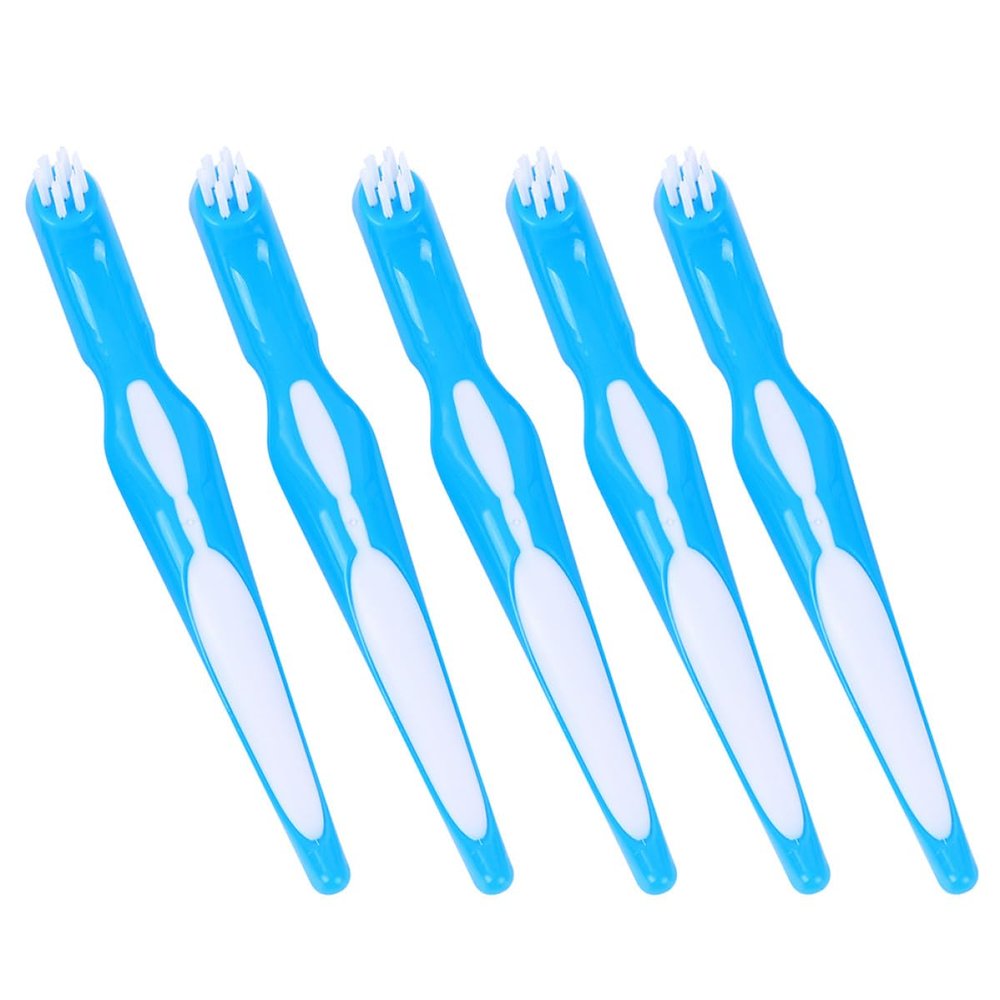 SAFIGLE Double-Head Denture Brush 5pcs Blue False Teeth Cleaning Toothbrush Set Portable Personal Denture Care for Home Use
