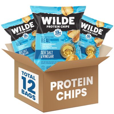 WILDE Protein Chips, High Protein Snacks for Adults, Keto Chips, Gluten Free, Low Carb Snack Box Made with Real Ingredients 1.34oz Bags, Pack of 12, Sea Salt & Vinegar