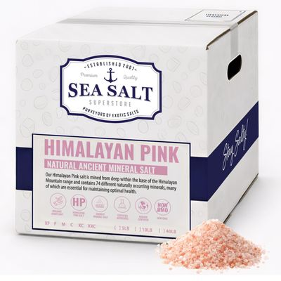 Himalayan Pink Salt Coarse Grain Mineral-Rich 3-5mm Pink Himalayan Crystals for Seasoning, Finishing, and Brining 40 LBS Bag in a Box by Sea Salt Superstore