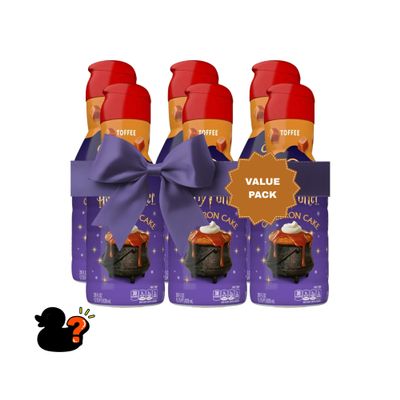Toffee Cake Liquid Coffee Creamer, Non Dairy Flavored Coffee Creamer, 28 fl oz Bottles (Pack of 6) for Hot and Iced Coffee with Rubber Duck Toy