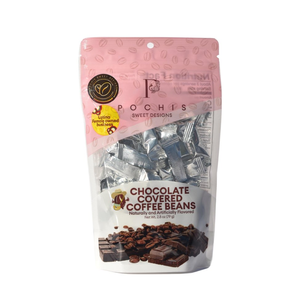 Pochis Chocolate Covered Colombian Beans Crunchy Espresso Beans with Smooth Chocolate Coating Gourmet Coffee Snack for Energy & Coffee Lovers 2.8 oz