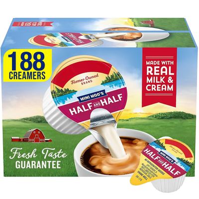 Land Mini Moos Half & Half Coffee Creamer Singles 188 Count | Shelf Stable Real Dairy Cups for Office, Home & Travel | Single Serve Creamer Made with Real Milk & Cream, No Refrigeration