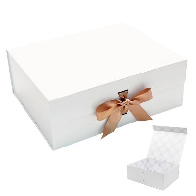 Tekhoho Large White Gift Box 13.210.55 Inches, Magnetic Lid Gift Box with Plaid Lining & Ribbon for Holiday, Birthday & Wedding Packaging