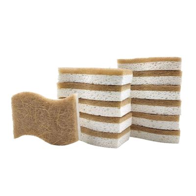 12pcs Kitchen Sponges Wood Cellulose & Coconut Fiber Sponge For Dishes