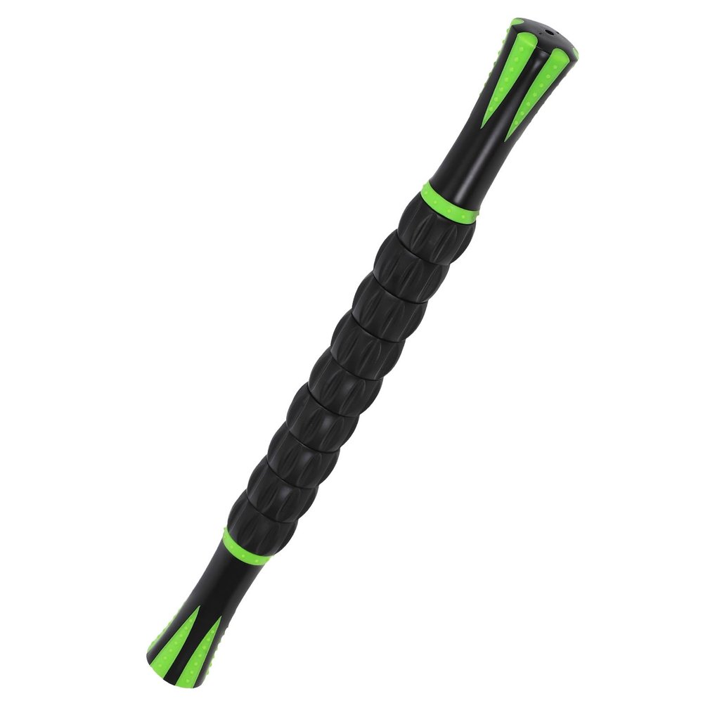 GLSTOY Deep Tissue Muscle Roller Stick Black + Black-Green, Hand Roller for Muscles, Calf and Leg Massage Tool for Athletes, Fitness and Relief