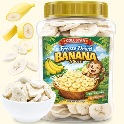 6oz (170g) Freeze Dried Banana Chips, Unsweetened Fruit Snack, No Added Sugar, Only Bananas, Crunchy Healthy Snack for Kids & Adults, Great for Yogurt, Smoothies, Lunchboxes, Travel & Hiking