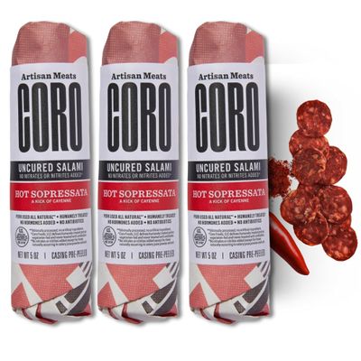 Coro Uncured Hot Sopressata Artisan Salami Sticks 5oz (Pack of 3)