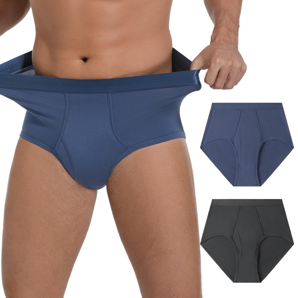 GRESTU Men's Incontinence high-Waisted Underwear Washable 2-Pack, Excellent Absorbency, Leakproof, Breathable Cotton Briefs Dark Grey, Blue S