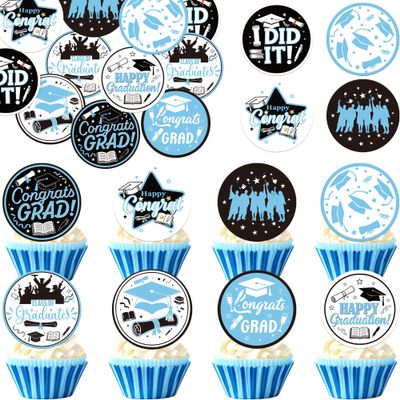 Rsstarxi 63 Pack Edible Class of 2026 Graduation Cupcake Toppers Graduation Cap Decorations Congrats Grad Cake Decorations for I Did It Happy Graduation Theme Party Supplies Light Blue