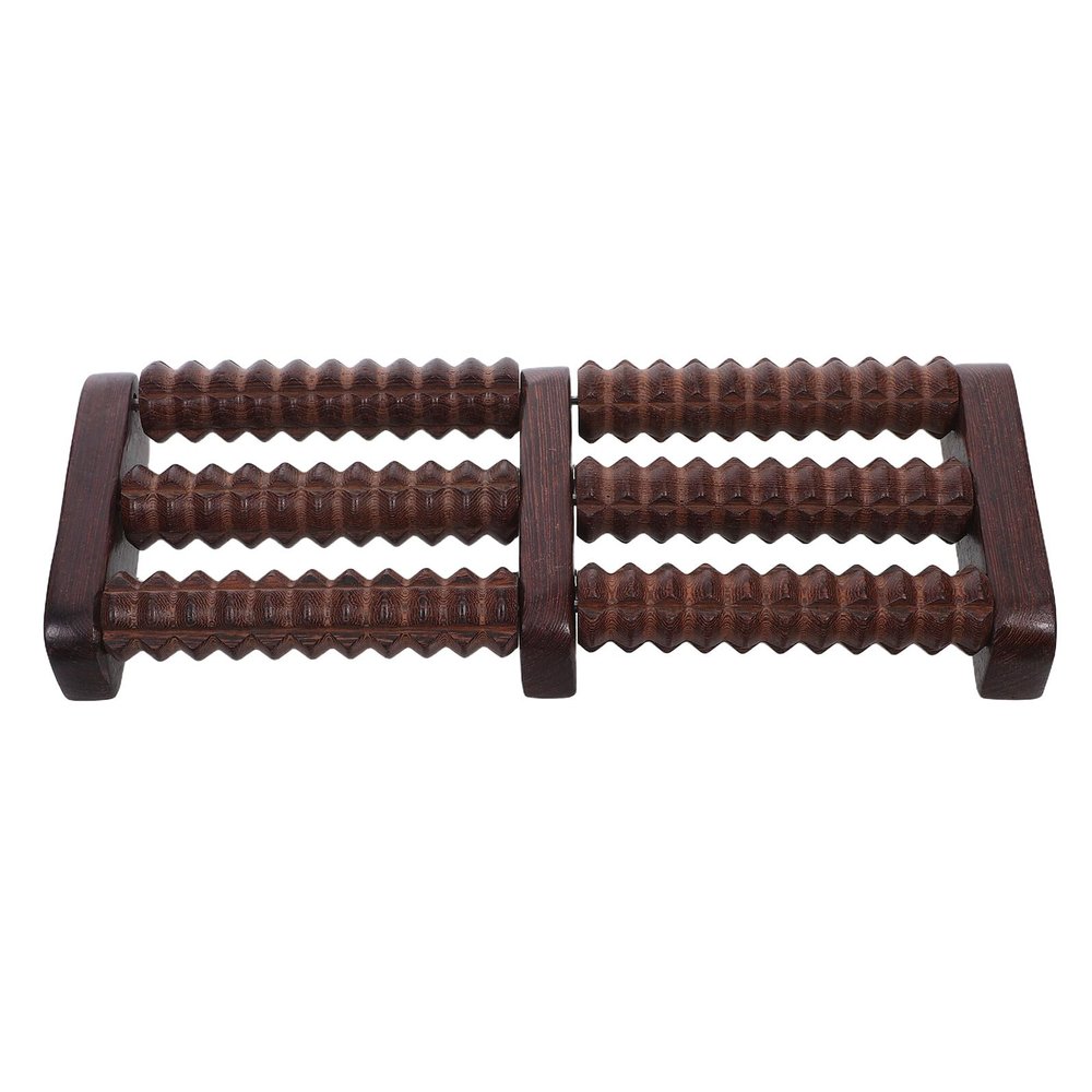 OKUMEYR Wooden Foot Roller Massager with 3-Roller Rows for Deep Tissue Foot Self-Massage and Arch Acupressure for Plantar Relief and Circulation Enhancement at Home