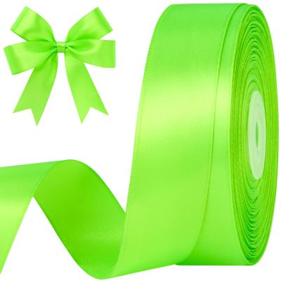 CLUEWR Fluorescent Apple Green Satin Ribbon, 1 Inch, 50 Yards