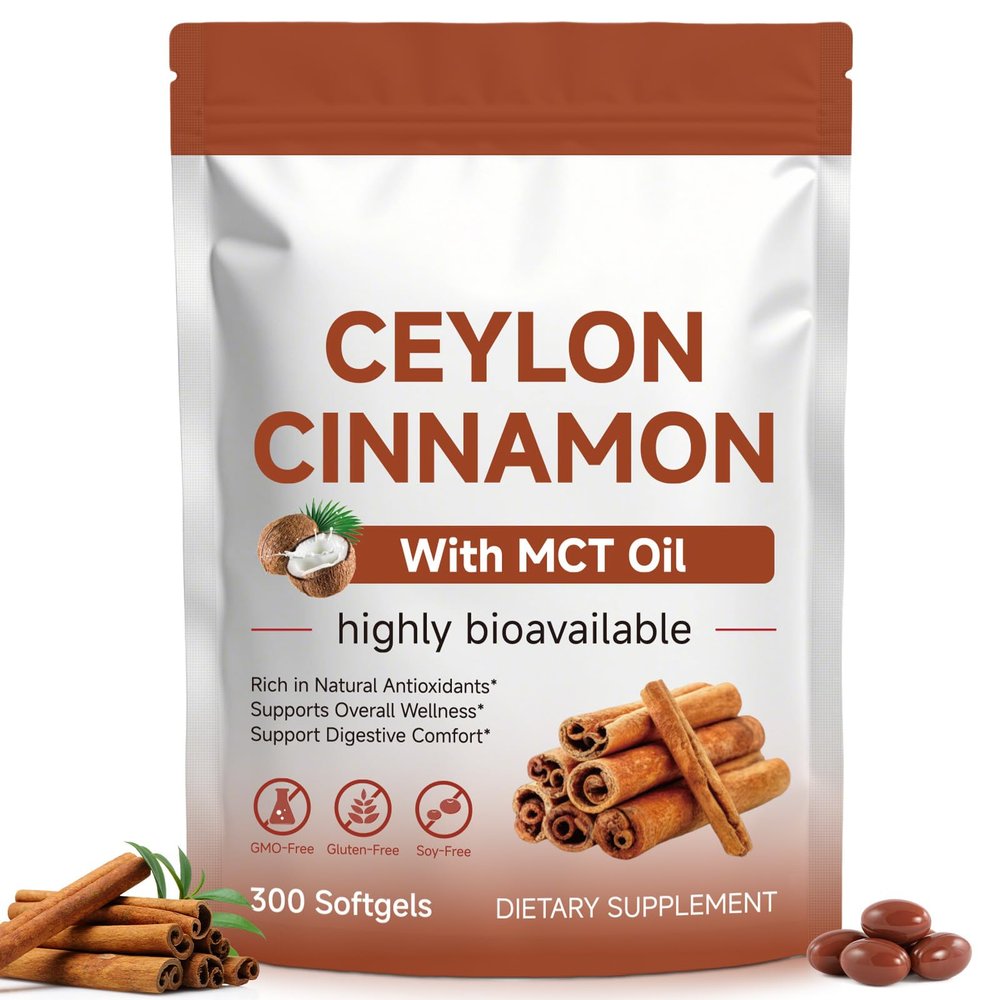 JINNAGLTU Ceylon Cinnamon Softgels 600mg with MCT Oil - 300 Softgels - High Bioavailability Support for Digestive Comfort & Overall Wellness - Non-GMO, Gluten-Free & Soy-Free Dietary Supplement