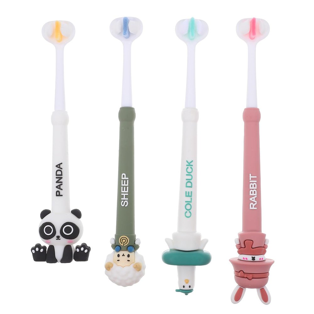 Wakauto 3-Sided Toothbrush 4pcs Extra Soft Bristles for Gentle Care, Sized Handle Suitable for Boys and Ages 3
